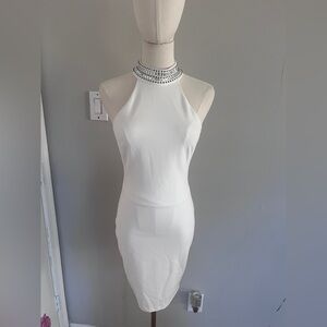 Bridal Shower LuLu’s White Halter Dress with Rhinestone Collar
